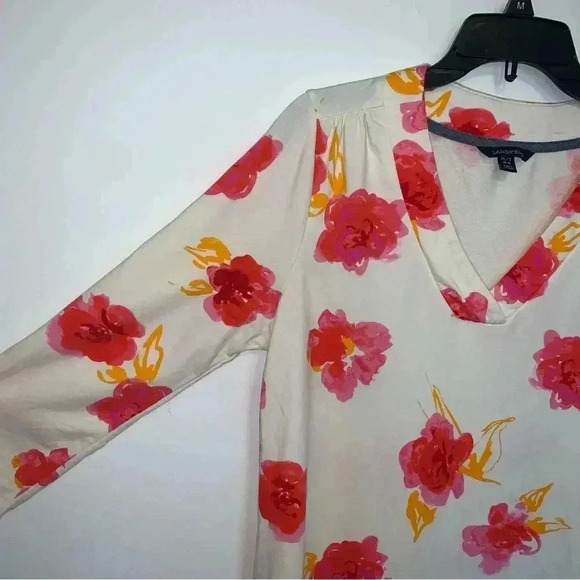 Women’s Lands End Floral Long Line Tunic Terry Cloth Lining Pockets Size M 10/12 - Picture 2 of 10